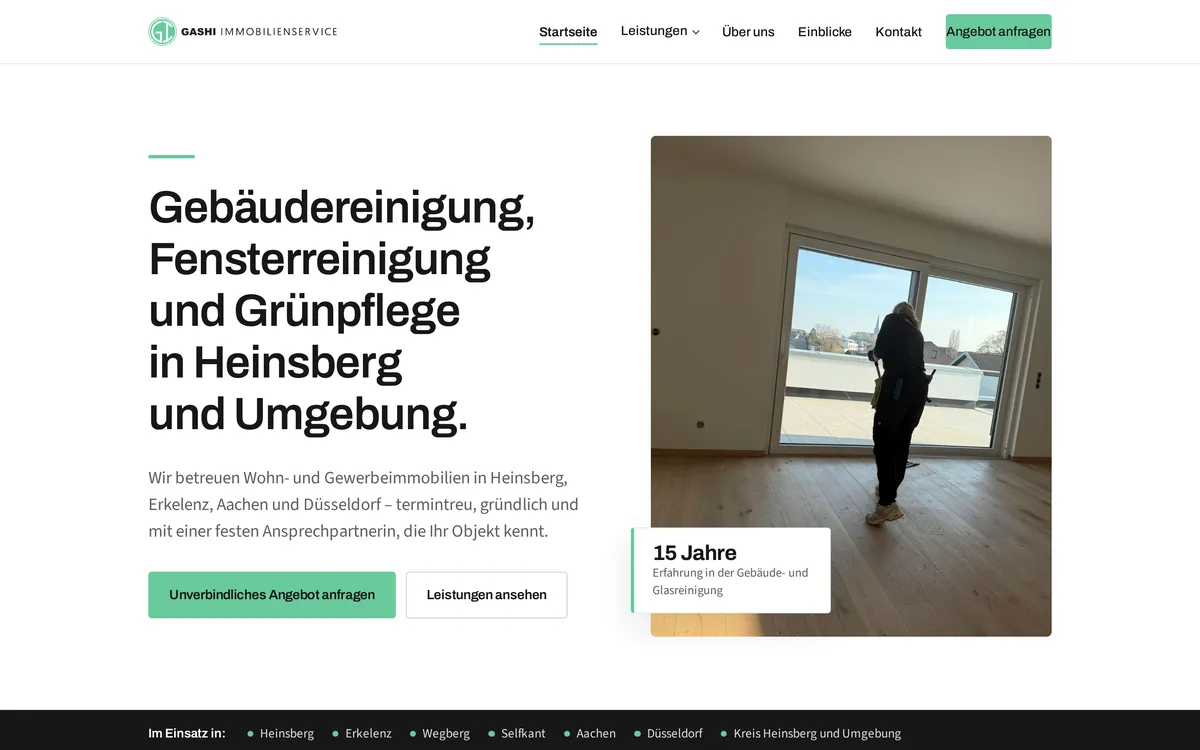 Startseite von gashi-immoservice.de: Gebäudereinigung, Fensterreinigung und Grünpflege in Heinsberg und Umgebung